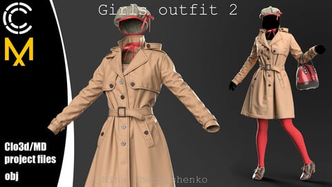 Girls outfit 2. Marvelous Designer/Clo3d project + OBJ.