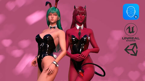 Bunny and Devil Girl - Game-Ready Low-poly 3D model