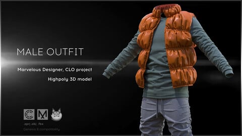 Male Outfit. Marvelous Designer, Clo3d project .OBJ.FBX files