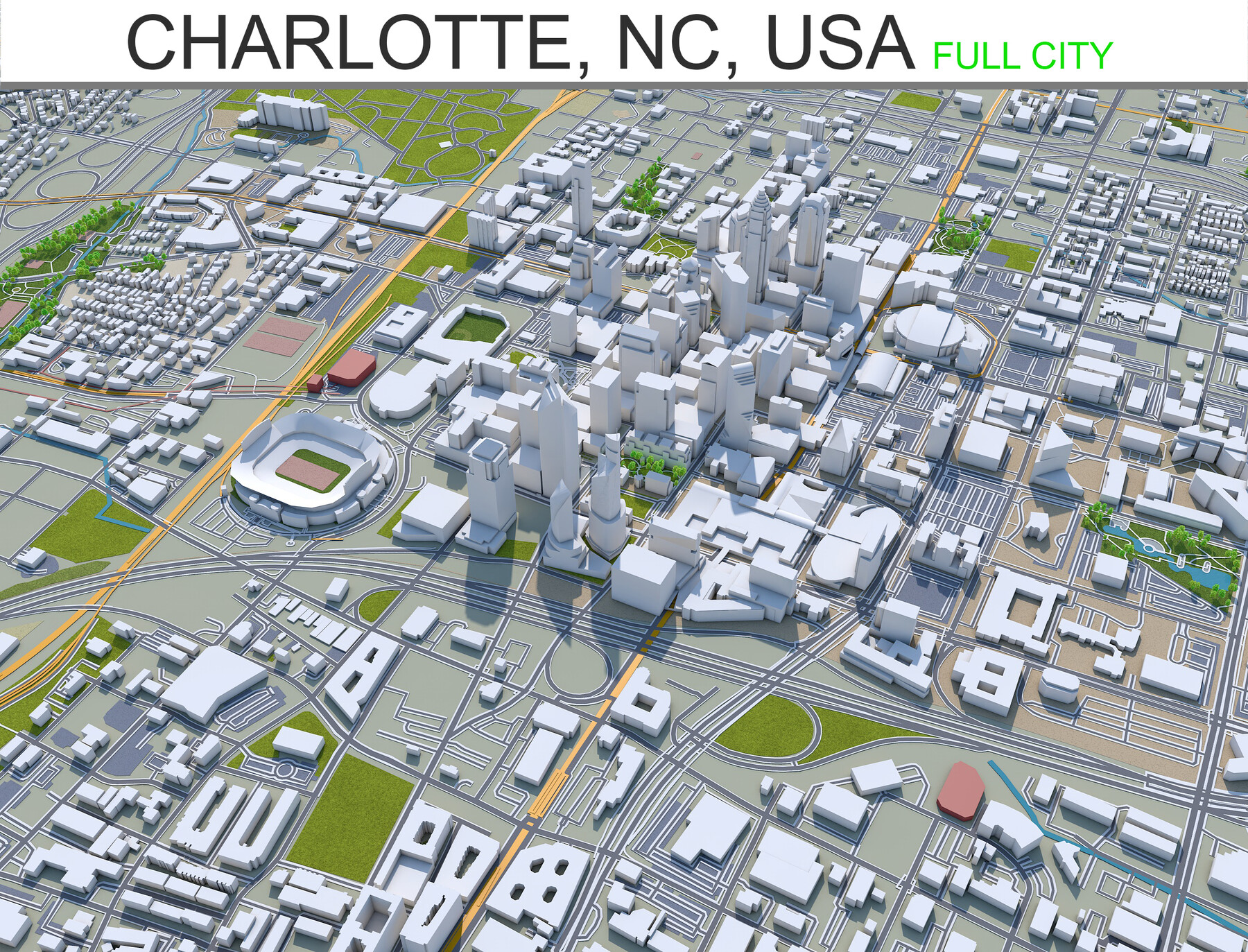 City Of Charlotte Gis Artstation - Charlotte City Nc Usa 3D Model 50Km | Game Assets