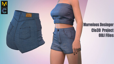 Sexy Denim shorts for girls Marvelous Desinger/Clo3D project + OBJ ( detailed item)