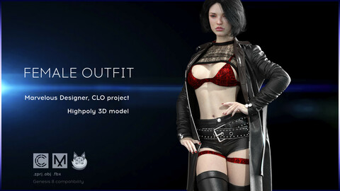 Female Outfit. Marvelous Designer, Clo3d project. OBJ.FBX files