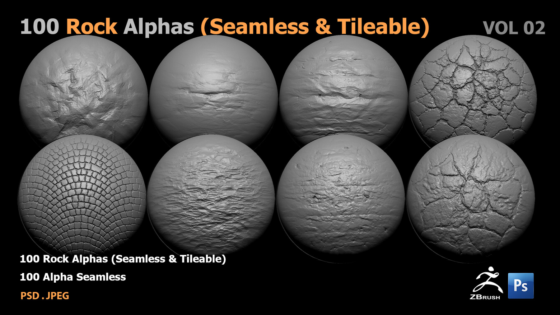 ArtStation - 100 Rock Alphas (Seamless & Tileable) | Brushes