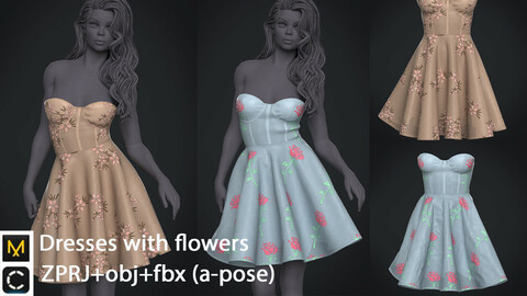 Dresses with flowers | clo3d | marvelous designer