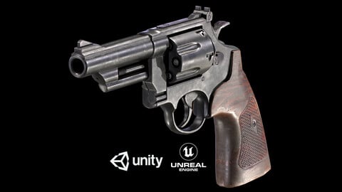 Revolver 44 Magnum Smith and Wesson PBR Low-poly 3D model