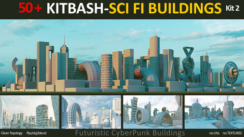 50+ Kitbash Sci Fi Buildings - Futuristic Cyberpunk Buildings -Kit 2