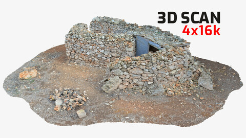 Hunter's Hideout - Military Defensive Dugout - Stone Wall Blindage 4x16k Textures RAW 3D scan
