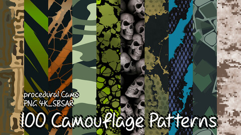 100 Camouflage Patterns _ SBSAR & PNG _ Procedural Camo