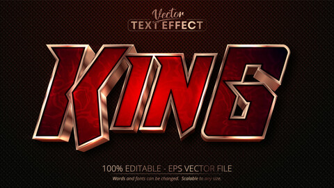 King text, luxury rose gold editable text effect on red textured background