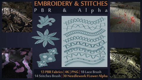Embroidery - Stitches - NeedleWork | Alpha | PBR Mats