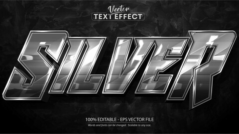 Silver text, shiny silver style editable text effect