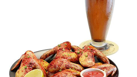 3D Model / Food Set 07 / Chicken Wings and Beer