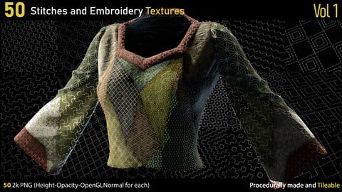 50 Stitches and Embroidery Textures-Vol1-Height-Normal-Opacity