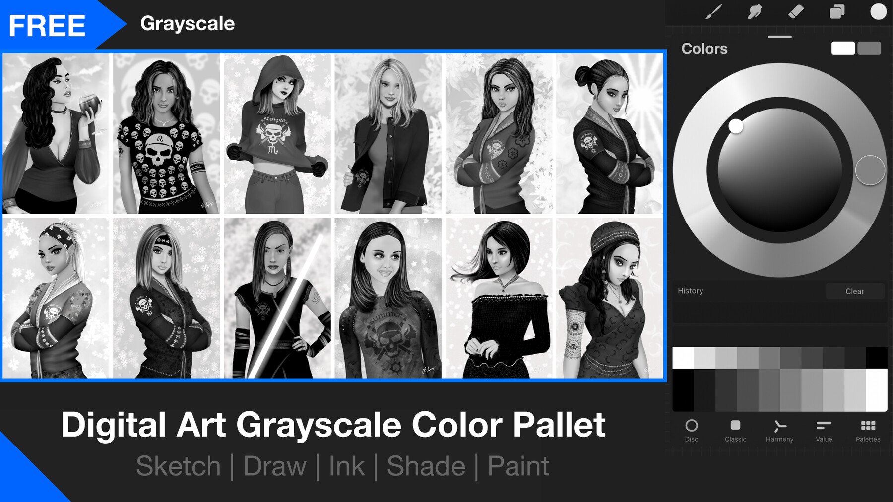 procreate grayscale palette free