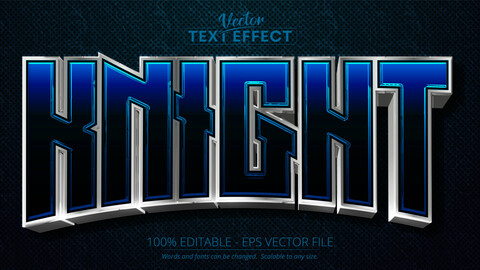 Knight text, silver color editable text effect on dark blue textured background