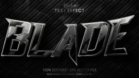 Blade, dark text effect, silver and black color editable text style