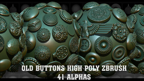 Old buttons 41 high poly Zbrush Alphas