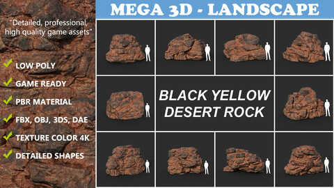 Low poly Black Yellow Desert Rock 211119