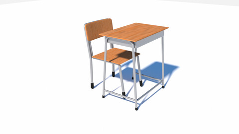 Japanese School Desk and Chair Set 3D Model