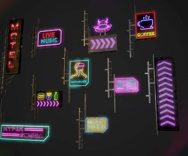 ArtStation - Cyber punk Neon signs pack PBR Game Ready Low-poly | Game ...