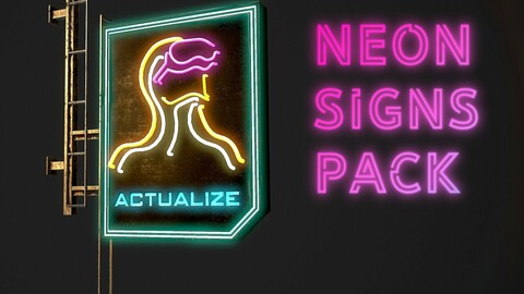 Cyber punk Neon signs pack PBR Game Ready Low-poly