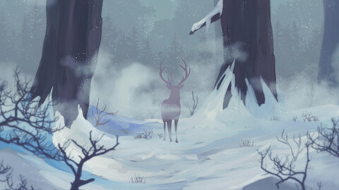 Deer in a snowy forest