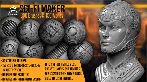 Sci-Fi Maker 300 ZBrush Brushes And 150 Alphas