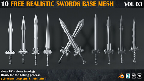 10 Free Realistic Swords BASE MESH _ VOL 03