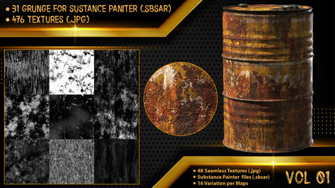 31 Grunge For Substance Painter + 476 Textures _Vol01