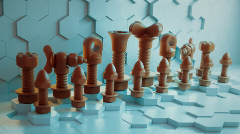 Chess Unique set bolt and screw stylized printable