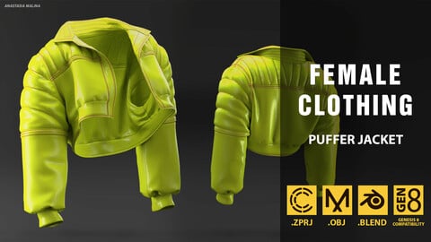 Puffer jacket. MD/CLO3D PROJECT FILE + OBJ + BLEND