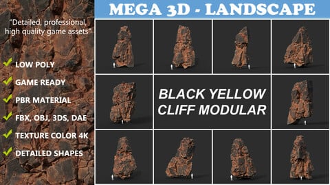 Low poly Black Yellow Cliff Modular 211126