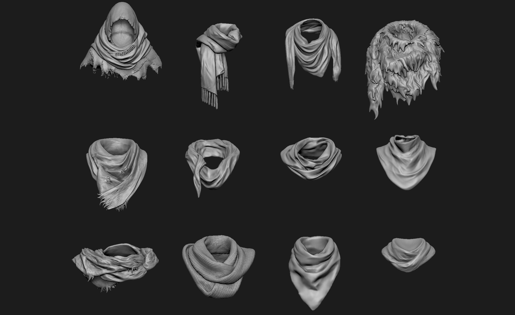 ArtStation - Scarfs for 3d Printable Characters Part 1 | Resources