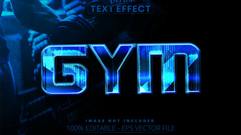 Gym text, blue color sport style editable text effect on dark grunge textured background