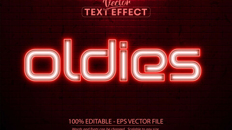 Oldies text, neon style editable text effect