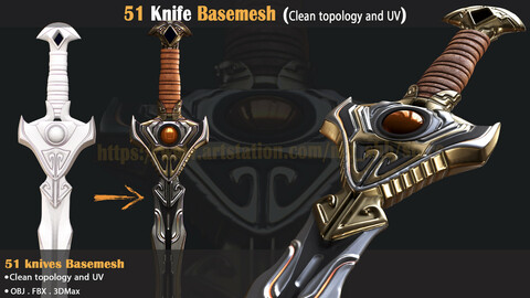 51 Knife Basemesh (Clean topology and UV)