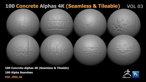 100 Concrete Alphas 4K (Seamless & Tileable)