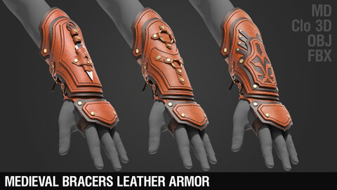 Medieval bracers leather armor / Marvelous Designer / Clo 3D project + obj + fbx