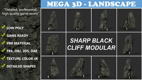 Low poly Sharp Black Cliff Modular 211126