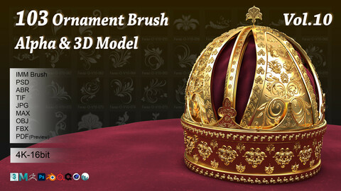 103 Ornament Brush + Alpha + 3D Model Vol 10