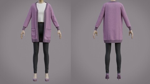 3D Knit Cardigan winter outfit - sweater croptop and pants