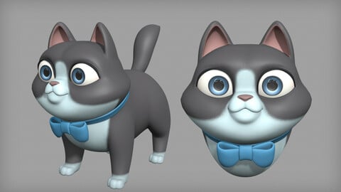 Cartoon cat character base mesh