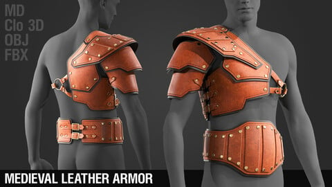 Medieval leather armor / Marvelous Designer / Clo 3D project + obj + fbx