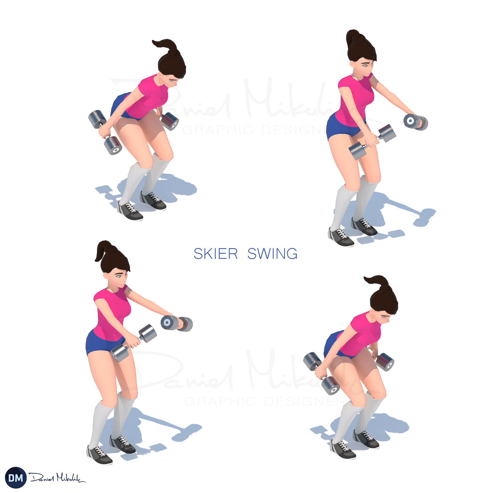 ArtStation - Leg-Pull-In female exercise fitness illustrated GIF