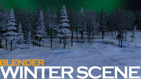 Winter Night Scene with Aurora Borealis for Blender