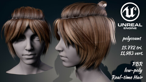 Real-time woman hair 2 Low-poly