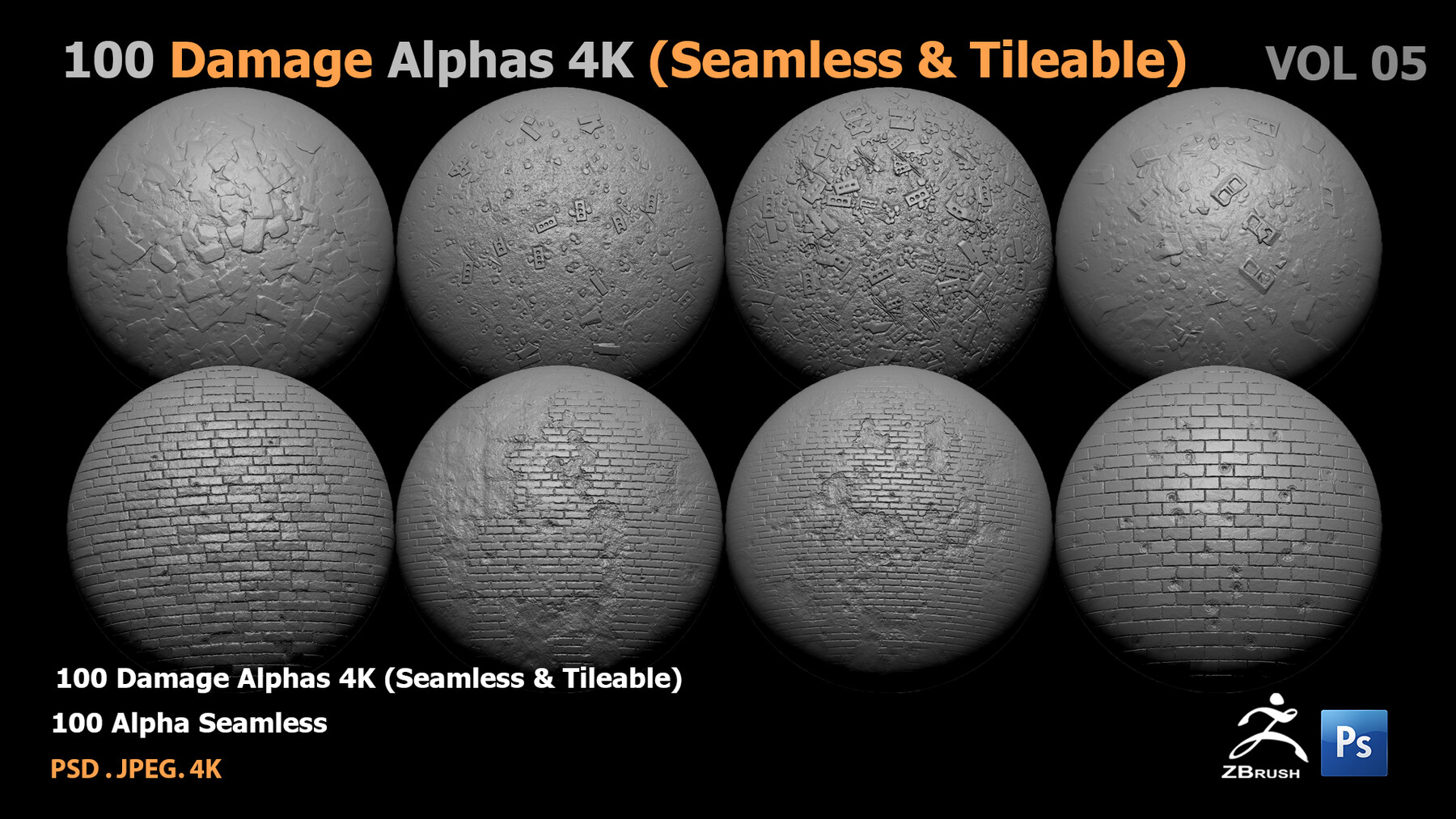 ArtStation - 100 Damage Alphas 4K (Seamless & Tileable) | Brushes