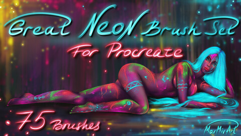 Great Neon Brush Set | Top 75 MarMirArt Neon Brushes For Procreate | Multicolored | Rainbow | Glowing | Shining | Lights | Calligraphy