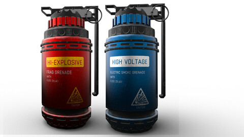 Sci-Fi Frag and Smoke Grenade - Low Poly - Game Ready