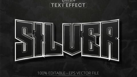 Silver text effect, editable shiny silver color text style on dark grunge textured background